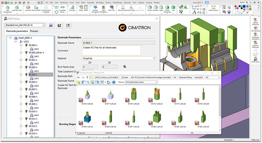 La configuración de electrodos ahora es posible desde EDM-setup en Cimatron 16